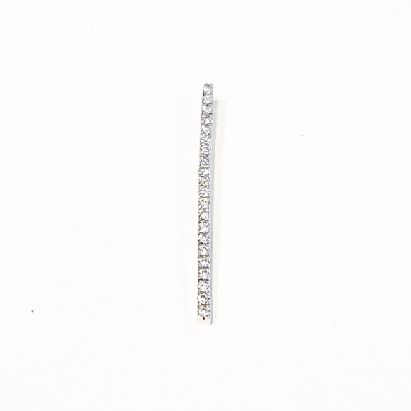 White Diamond Paved Vertical Bar Pendant Sterling Silver 925 Sparkly Pendant - Picture 10 of 11